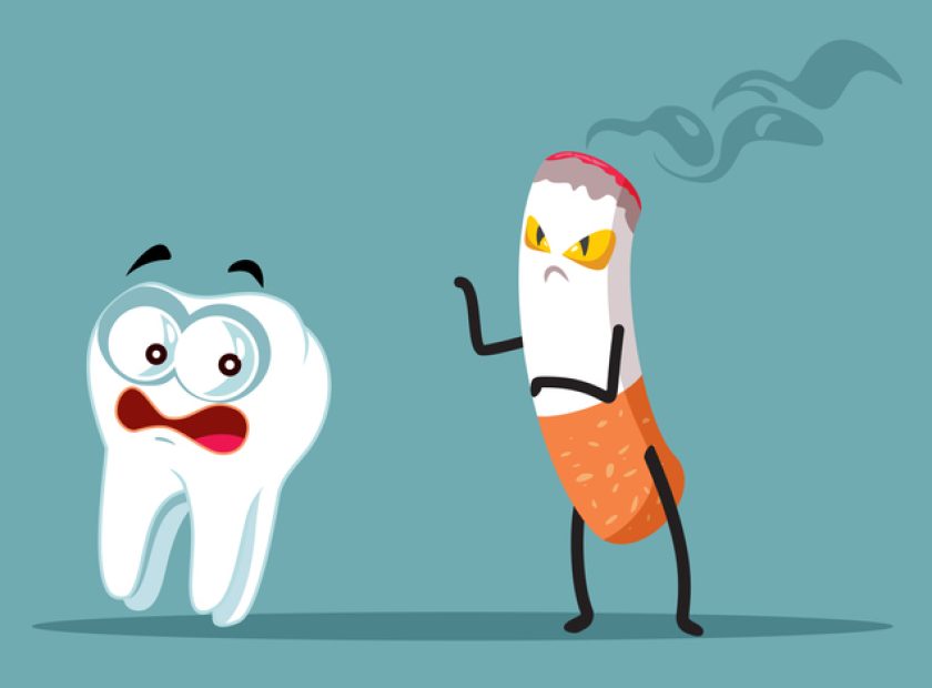 Evil Cigarette Running After a Fearful Tooth Vector Illustration